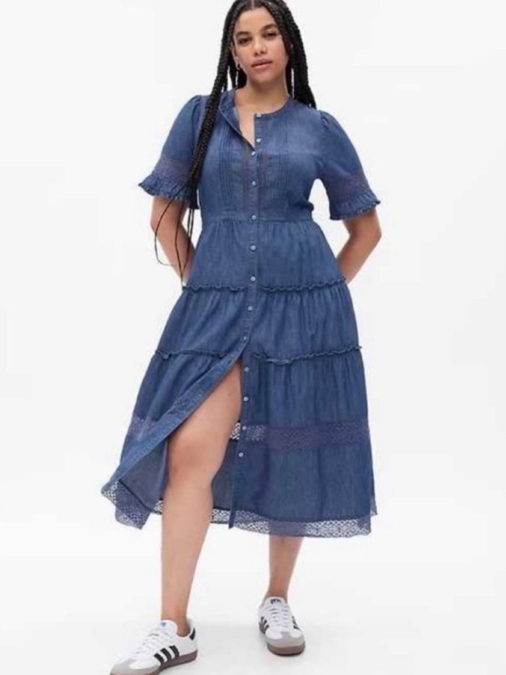 Gap x LoveShack Fancy Midi Tiered Denim Dress S $158 Boho Western Preppy Coastal